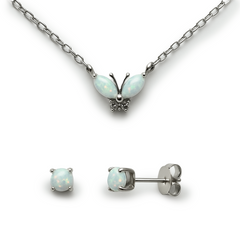 Juego Piedra Ópalo Mariposa Plata .925 con Rodio