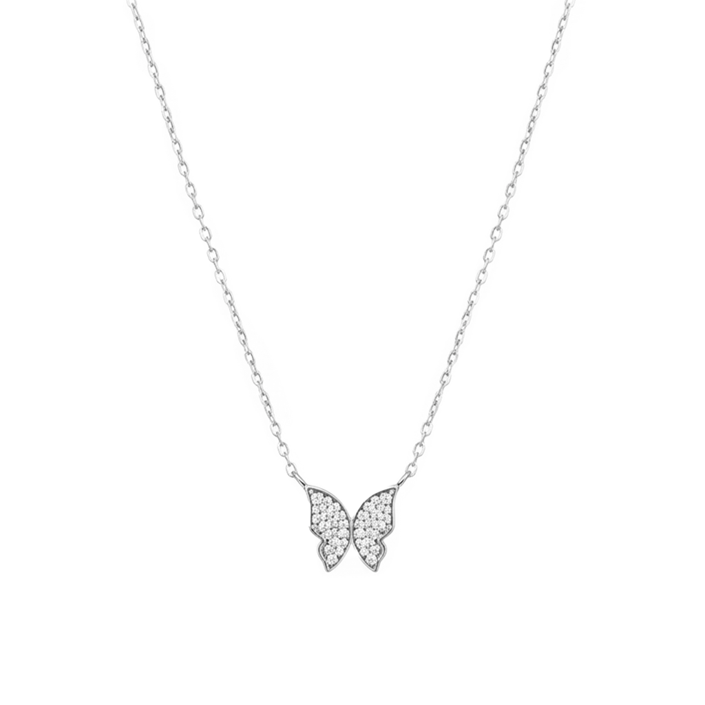 Collar Mariposa con Micro Circonias Plata .925 con Baño de Rodio