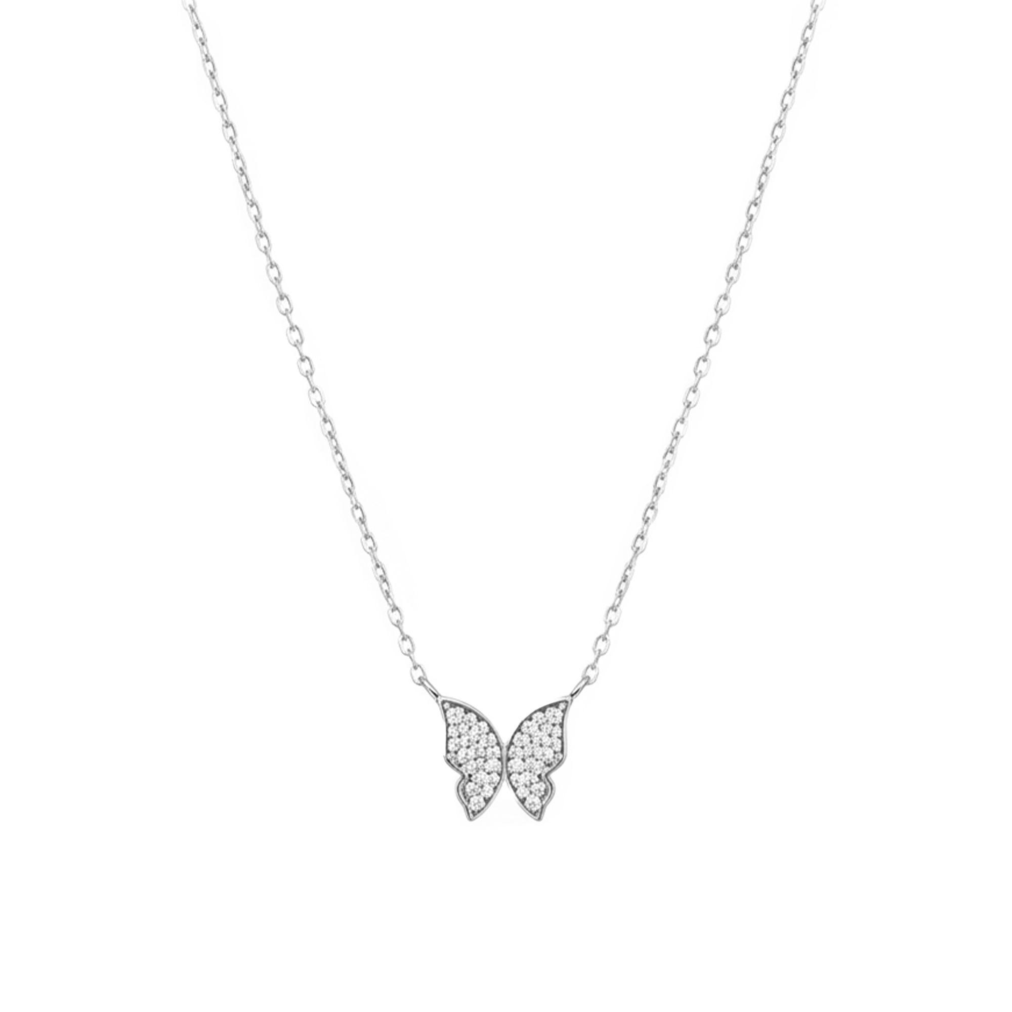 Collar Mariposa con Micro Circonias Plata .925 con Baño de Rodio