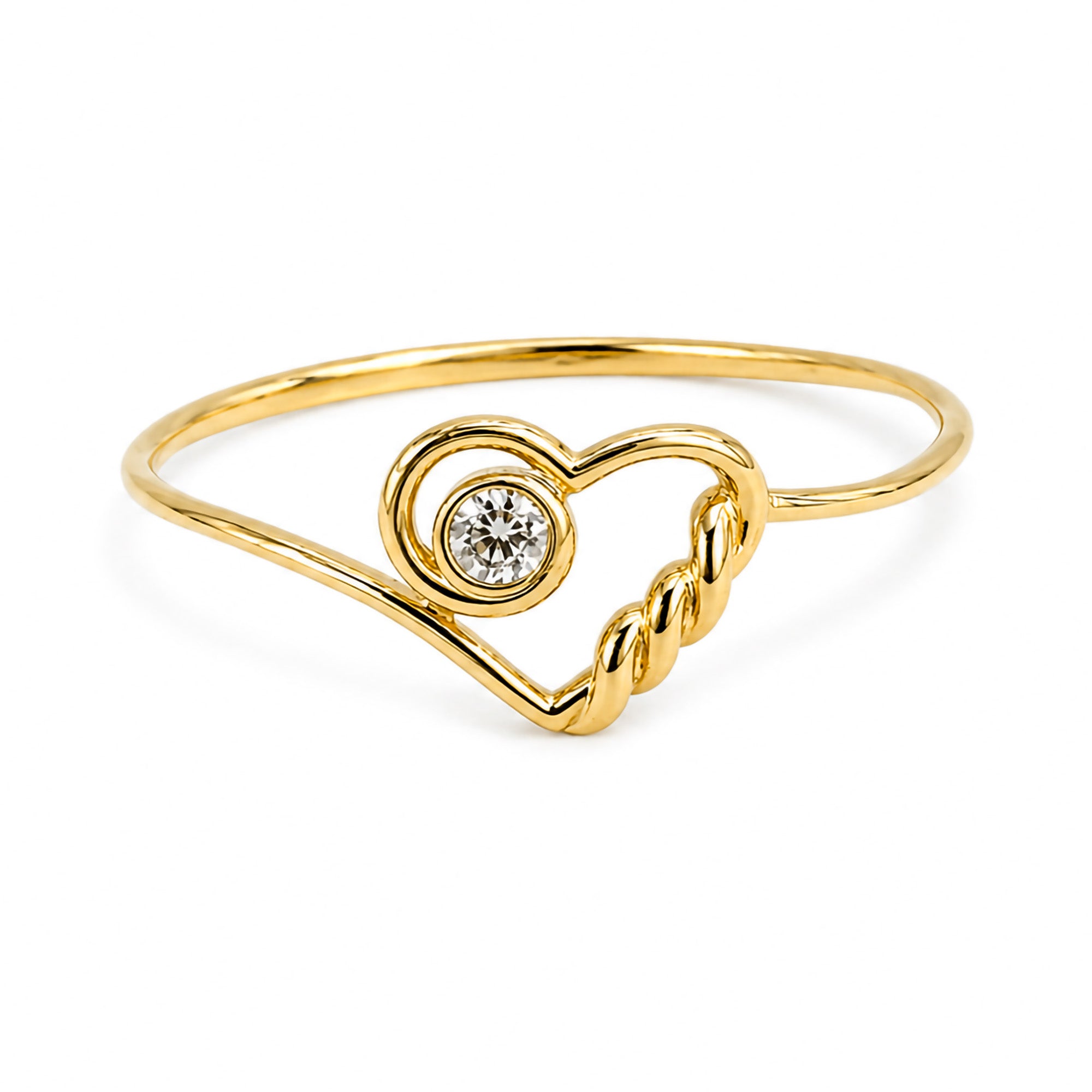 Anillo Corazon Trenzado con Circonia Oro 10K