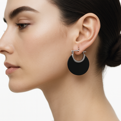 Arracada Media Luna Lisa con Piedra Natural de 2cm Plata .925