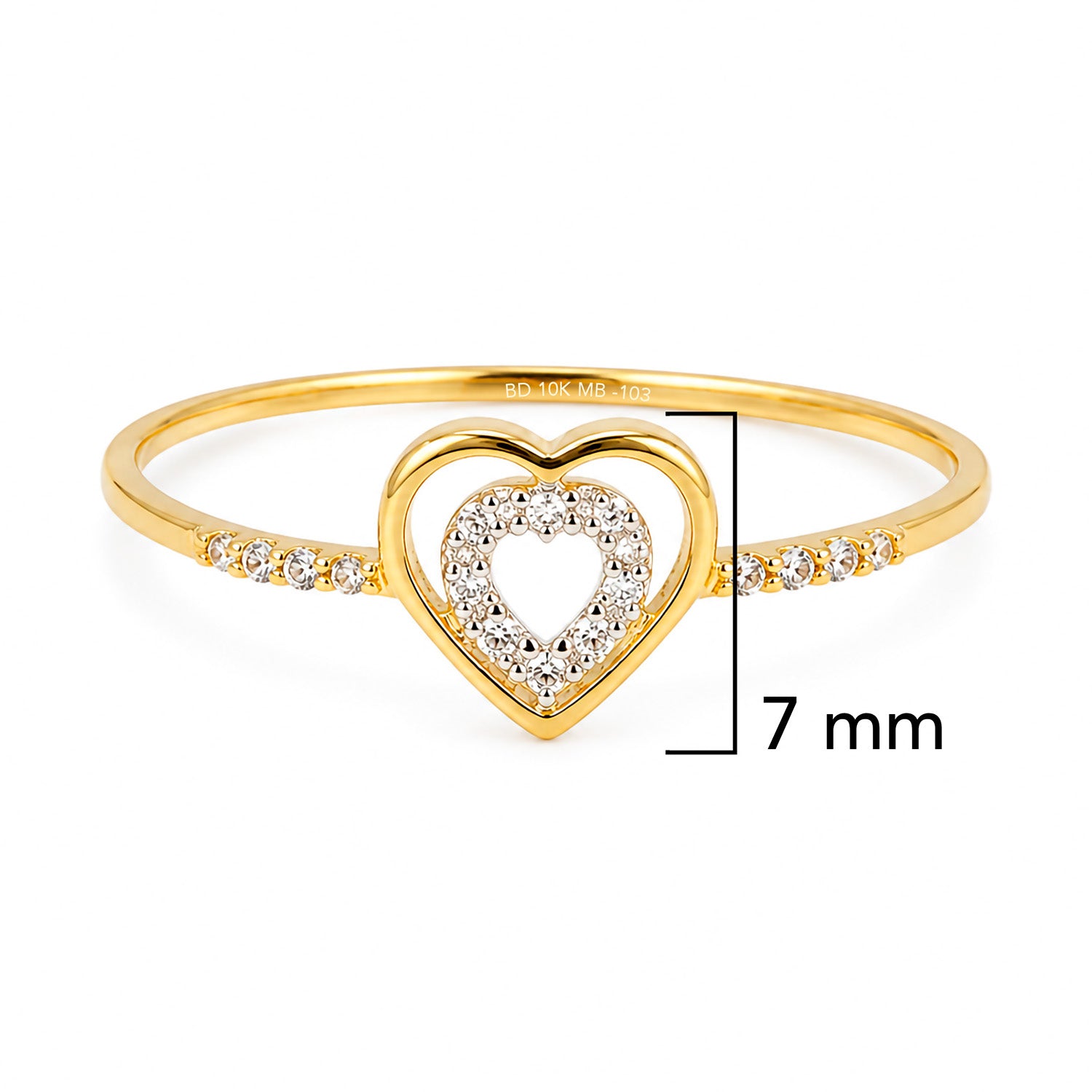 Anillo Doble Corazon con Circonias Oro 10K