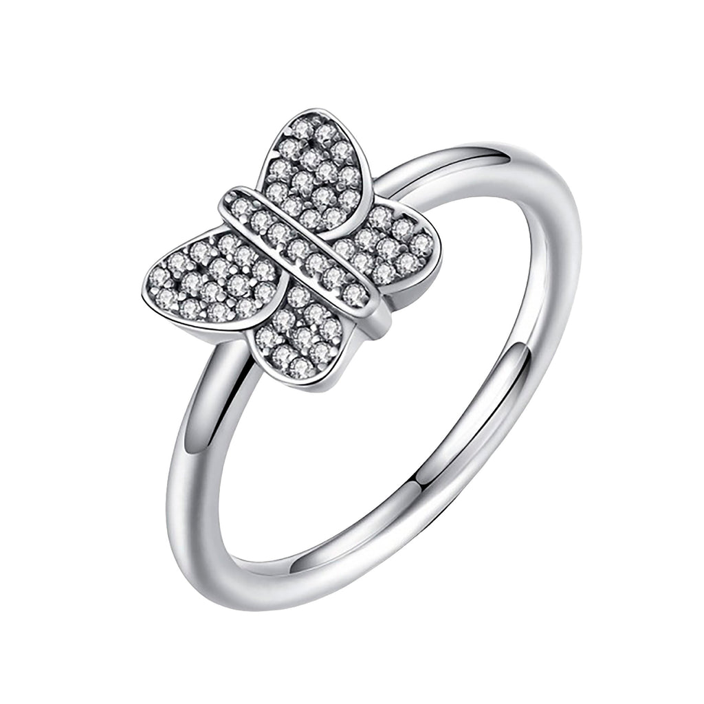 Anillo Inspirado Pan 1.1 Mariposa con Circonias Anilleta Lisa Plata .925