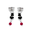 Arete Oso 1.1 Con Corazón Circonias  Negras y Ágata Rosa, Plata 925 con Baño de Rodio