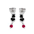 Arete Oso 1.1 Con Corazón Circonias  Negras y Ágata Rosa, Plata 925 con Baño de Rodio