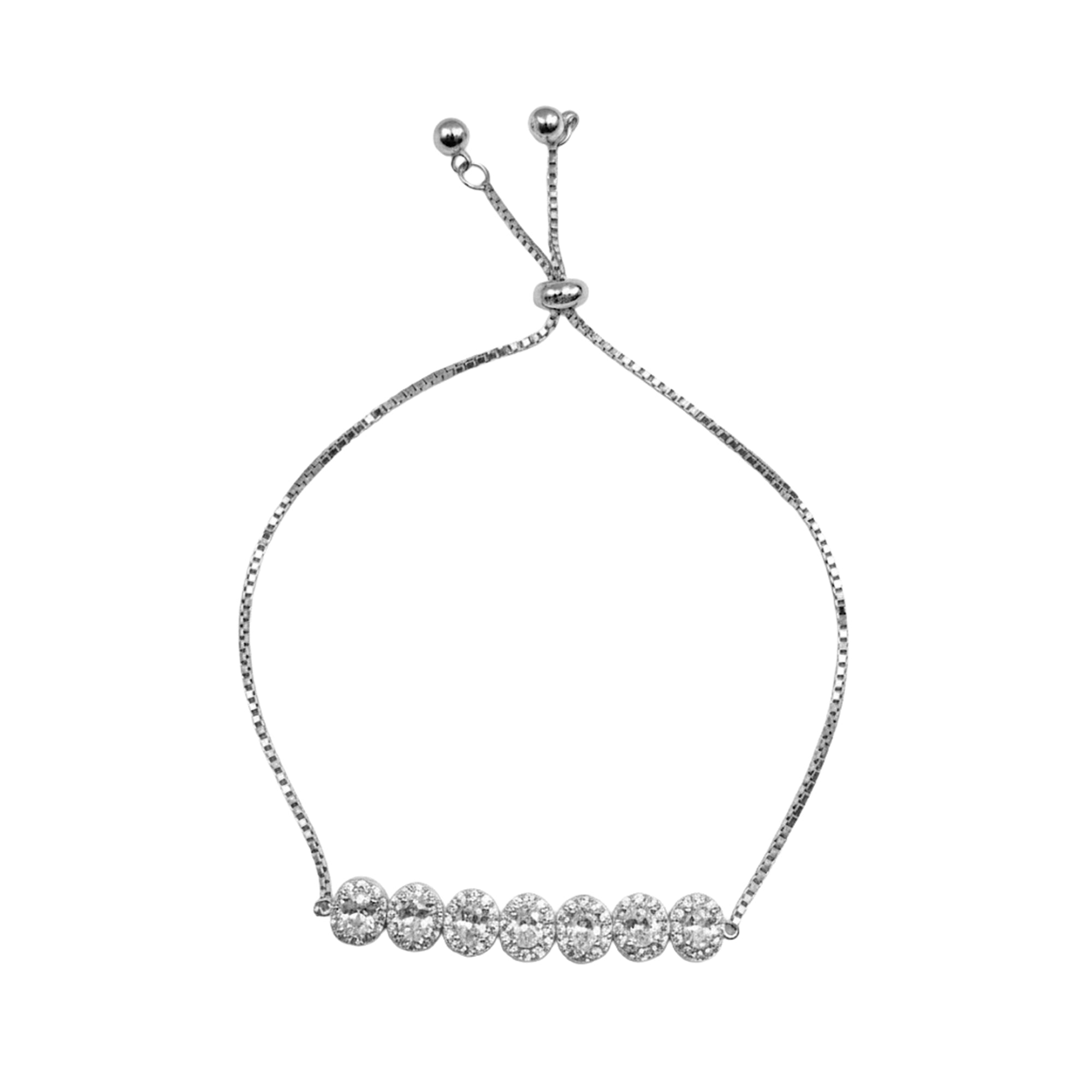 Pulsera Ajustable con Circonias y Micro Circonias Plata .925 con Baño de Rodio