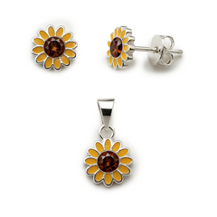 Juego Económico Girasol con Esmalte y Cristales Plata .925