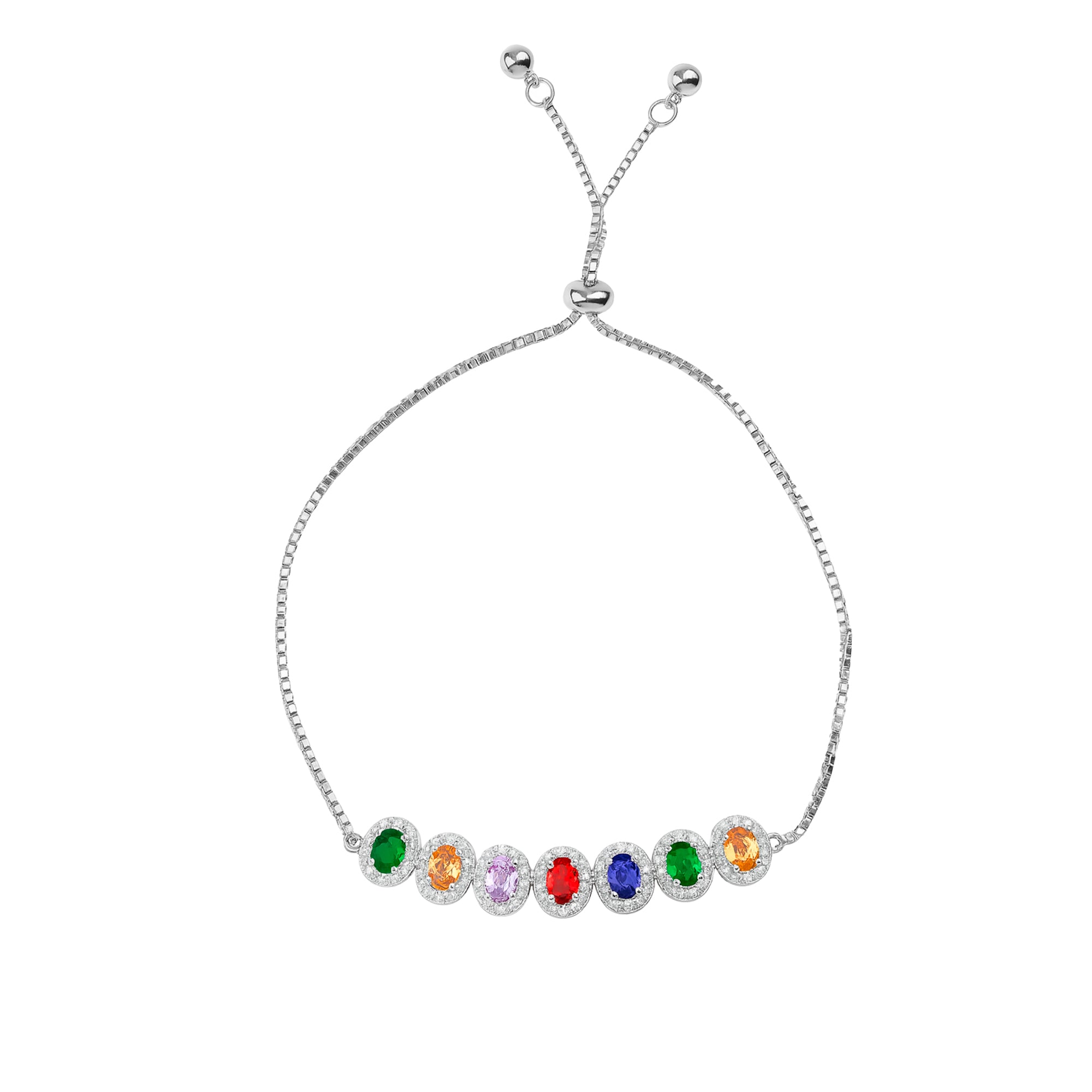 Pulsera Ajustable con Circonias y Micro Circonias Plata .925 con Baño de Rodio