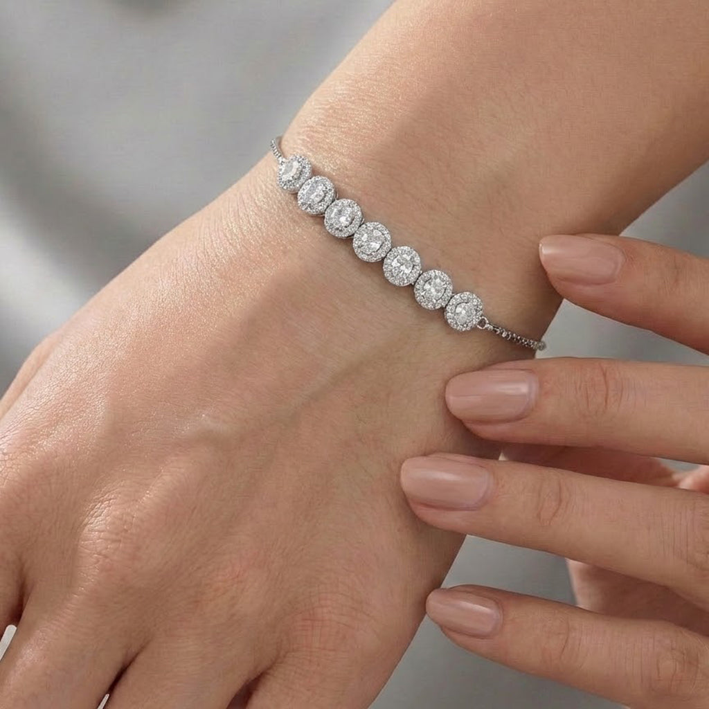 Pulsera Ajustable con Circonias y Micro Circonias Plata .925 con Baño de Rodio