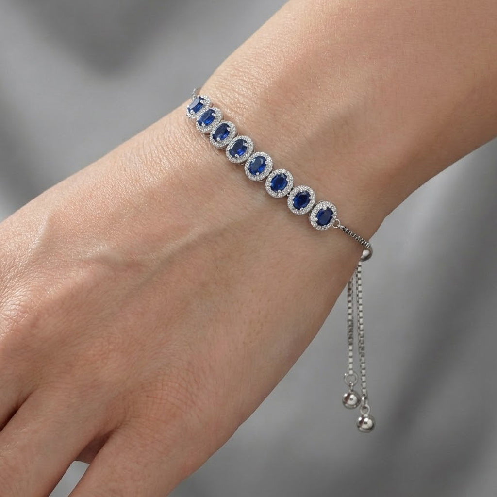 Pulsera Ajustable con Circonias y Micro Circonias Plata .925 con Baño de Rodio