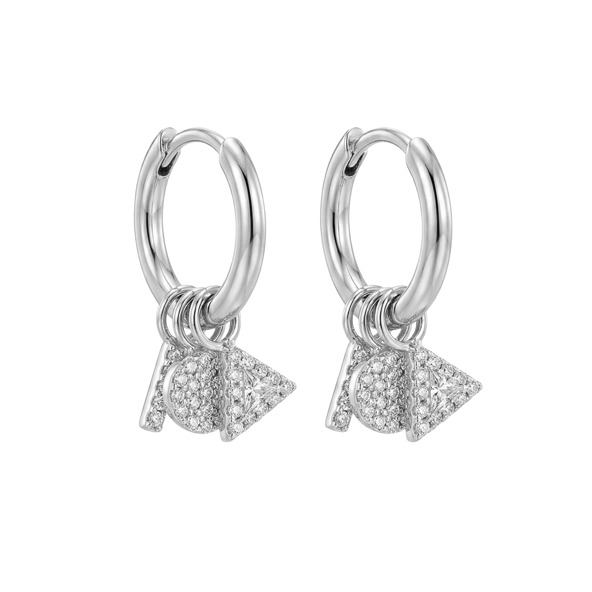 Arracada Huggies con Dijes y Micro Circonias Plata .925 con Baño de Rodio