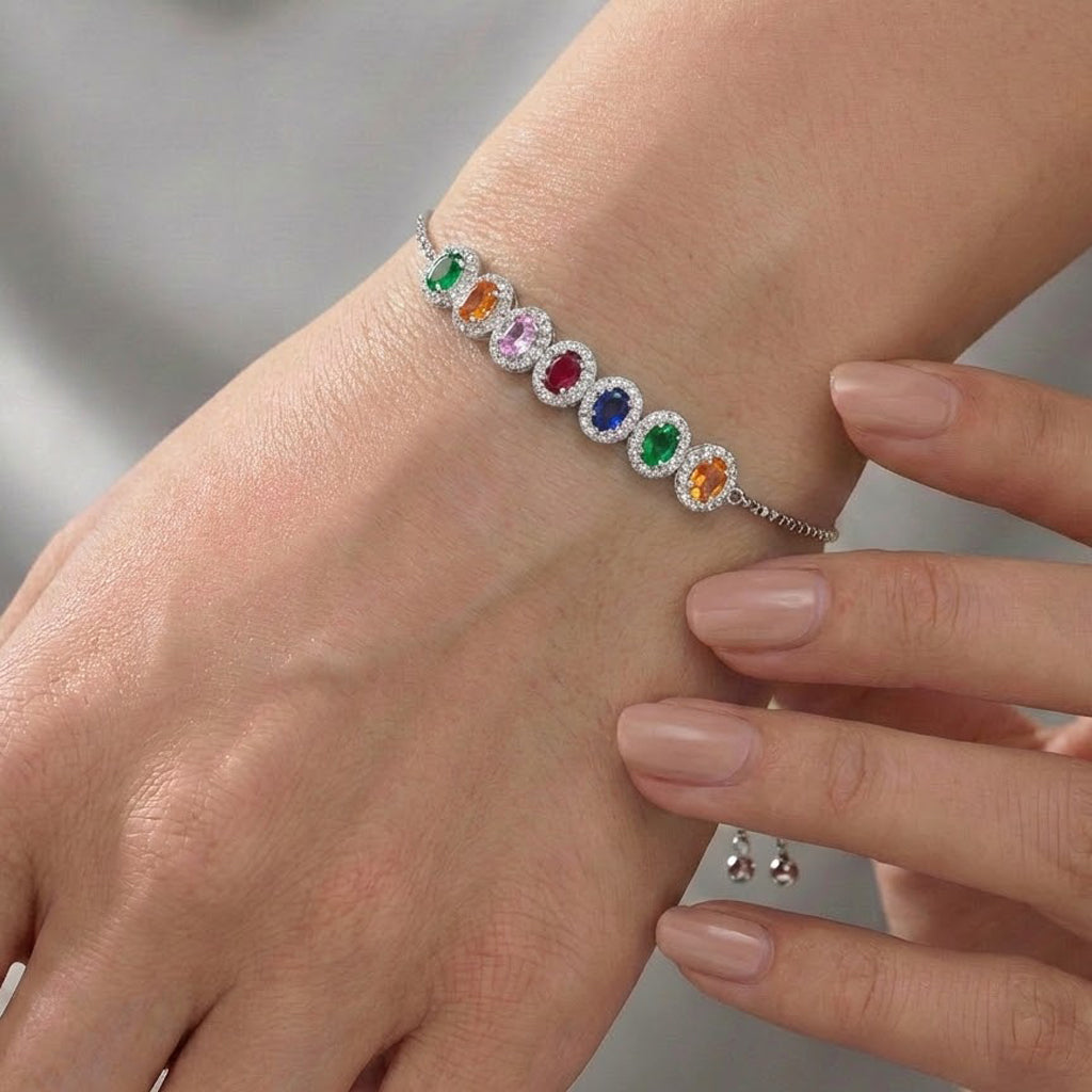 Pulsera Ajustable con Circonias y Micro Circonias Plata .925 con Baño de Rodio
