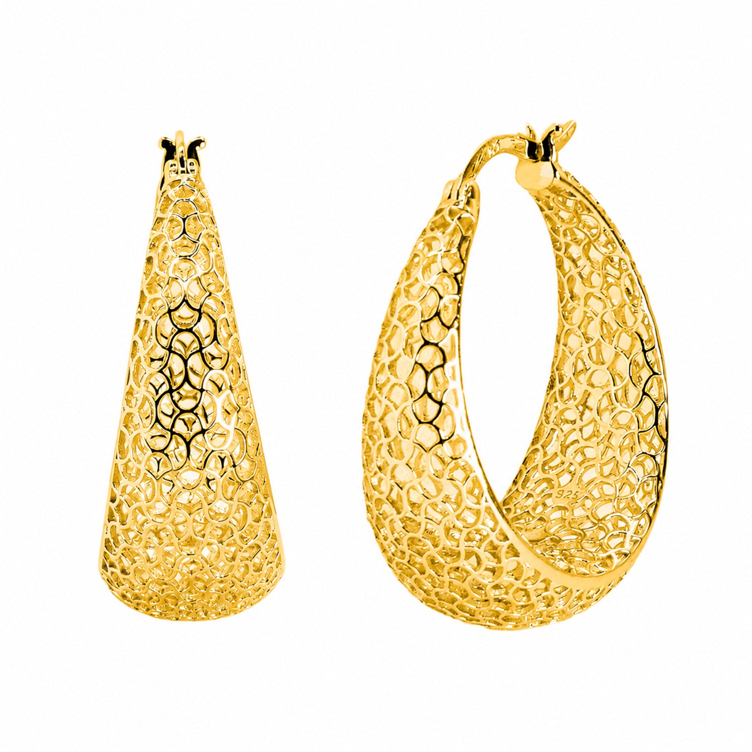 Arracada Filigrana Textura Colección Esencia Plata .925 Baño de Oro 18k