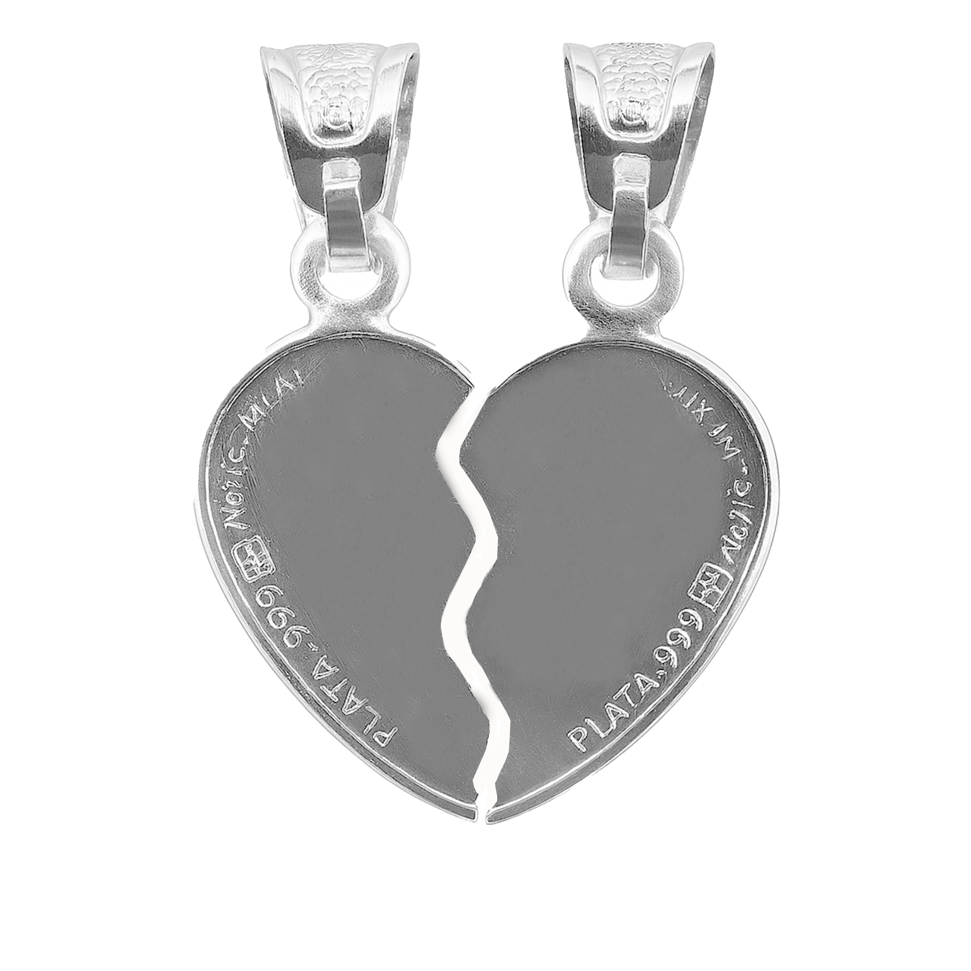 Dije Duo Corazón Partido Liso Plata .925