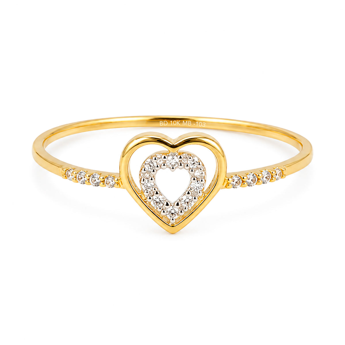 Anillo Doble Corazon con Circonias Oro 10K
