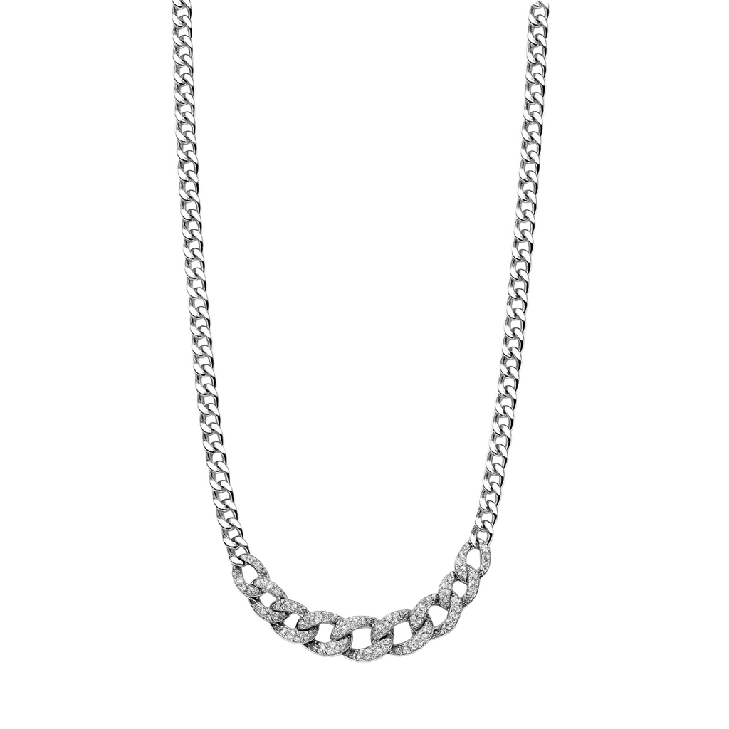 Collar Estilo Cubano con Micro Circonias Plata .925 con Baño de Rodio