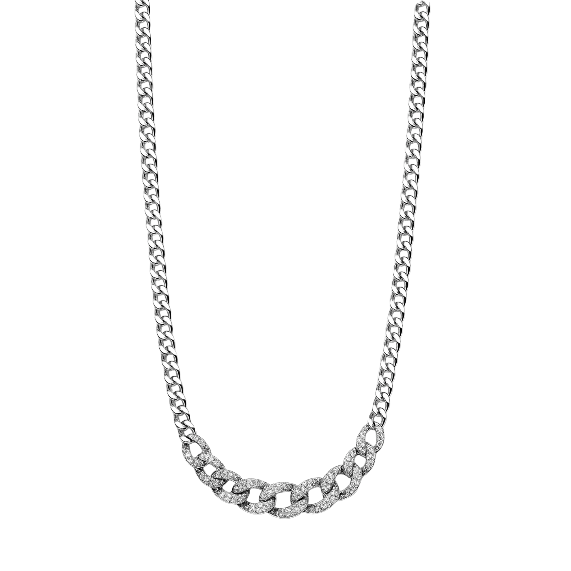 Collar Estilo Cubano con Micro Circonias Plata .925 con Baño de Rodio
