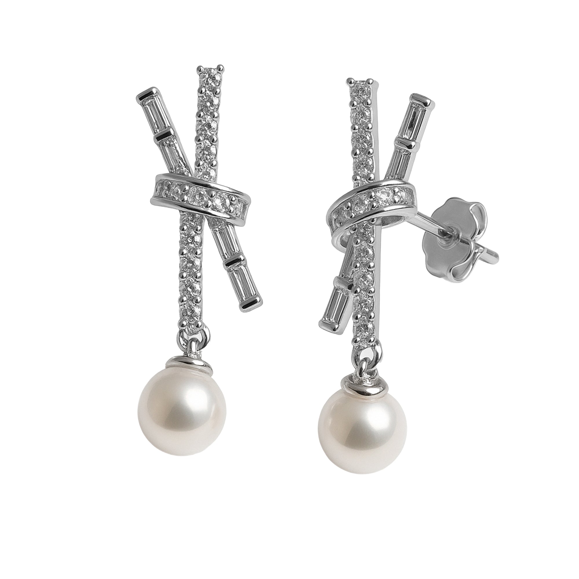 Arete inspirado Tiff X con circoinias y perla Plata .925 con Baño de Rodio