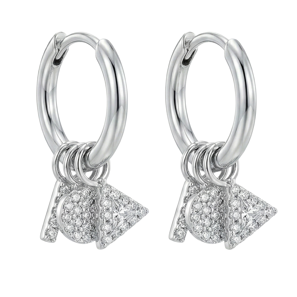 Huggies con Dijes y Micro Circonias Plata .925 con Baño de Rodio