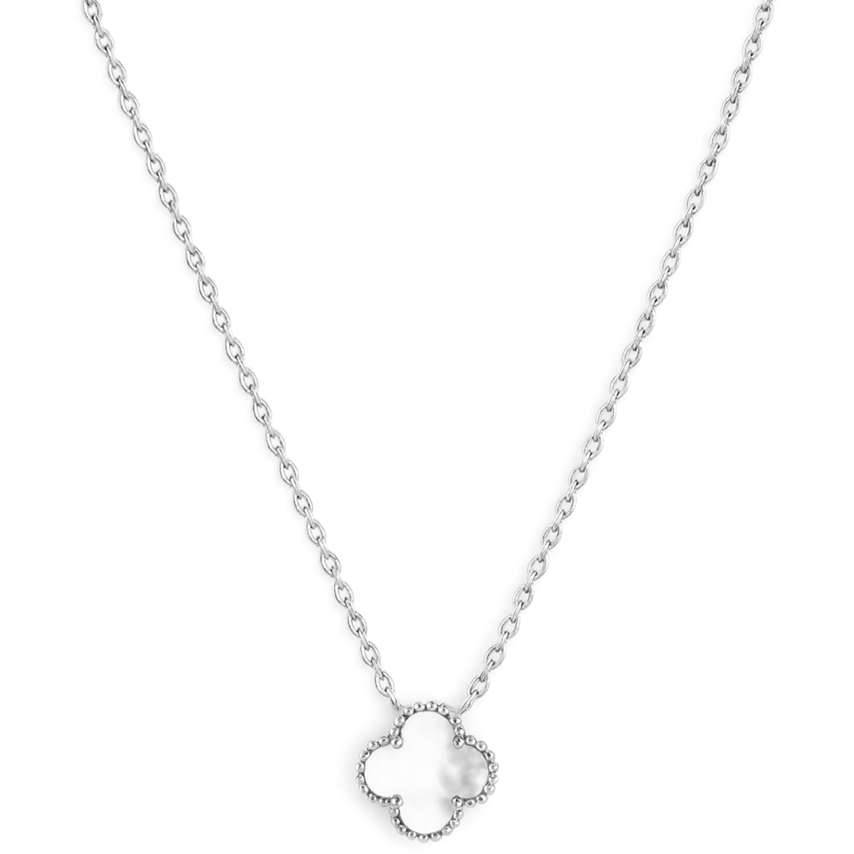 Collar Flor 1 cm Inspirado Van C Piedras Naturales Plata .925 con Baño de Rodio
