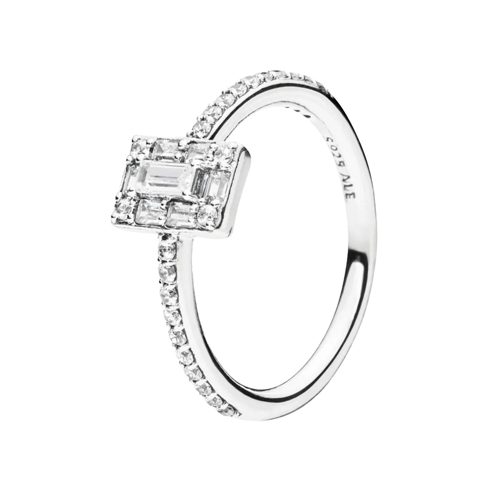 Anillo Inspirado Pan 1.1 Solitario Rectángulo  Baguette con Micro Circonias Plata .925