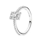 Anillo Inspirado Pan 1.1 Solitario Rectángulo  Baguette con Micro Circonias Plata .925