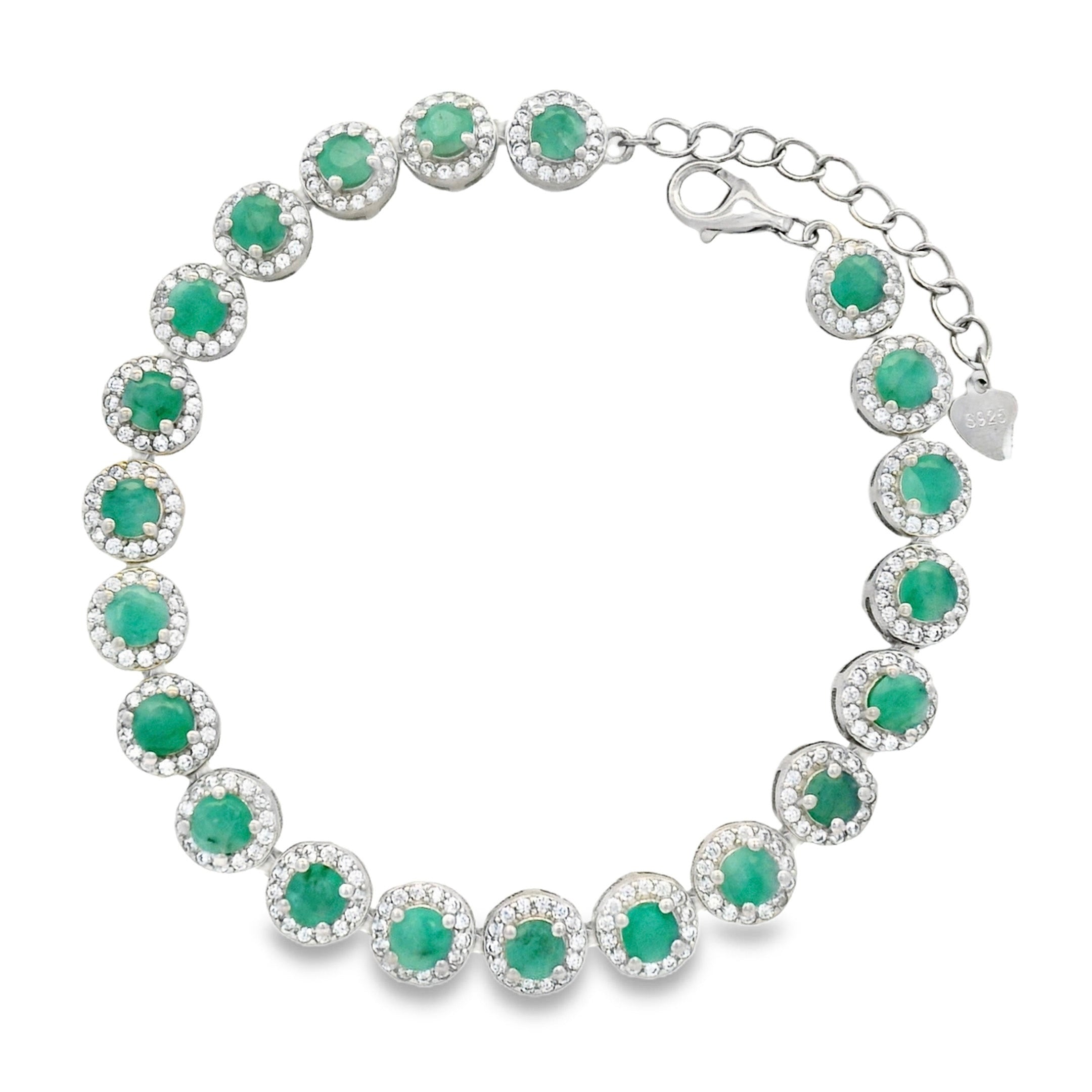 Pulsera Piedra Preciosa Esmeralda con Circonias Plata .925 con Baño de Rodio.