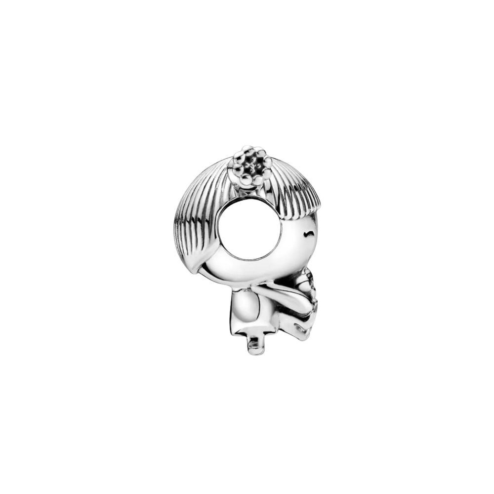 Charm Inspirado Pan 1:1 Niña con Colitas Corazón Morado Plata .925