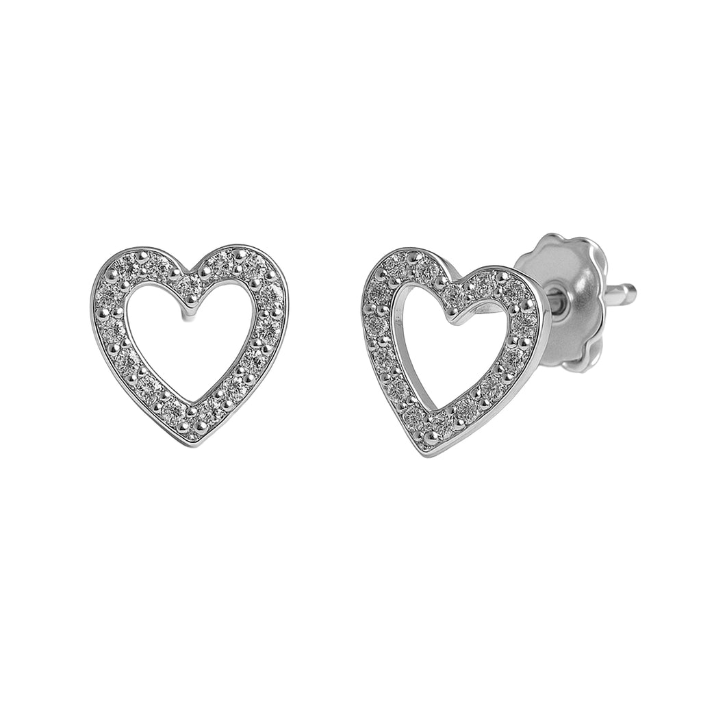 Arete Broquel Silueta de Corazón con Micro Circonias Plata .925