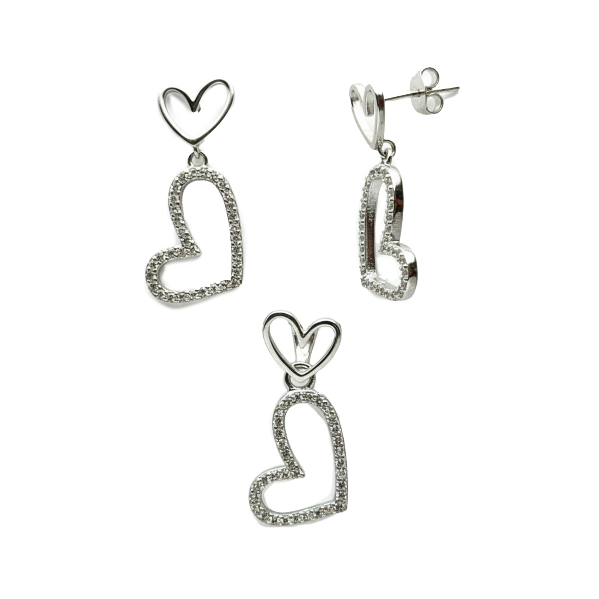 Juego Doble Silueta de Corazón con Micro Circonias Plata .925 con Rodio