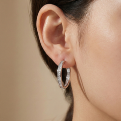 Arracadas Canalito Circonias Baguette con Broche Tipo Huggie 2.5 cm Plata .925 con Rodio