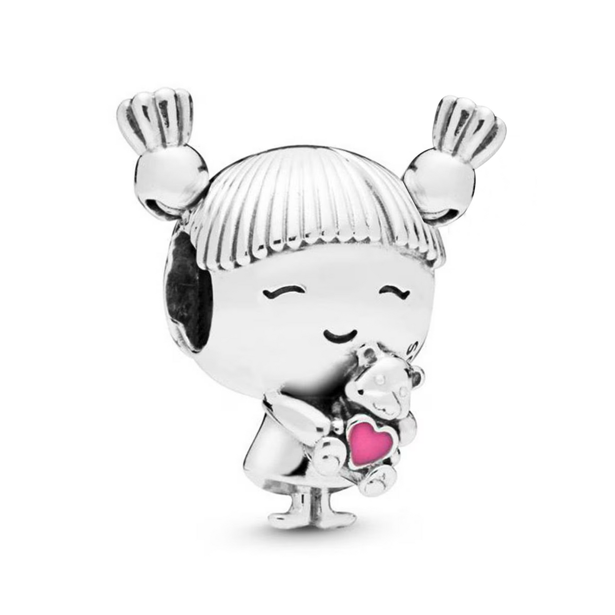 Charm Inspirado Pan 1:1 Niña con Colitas Plata .925