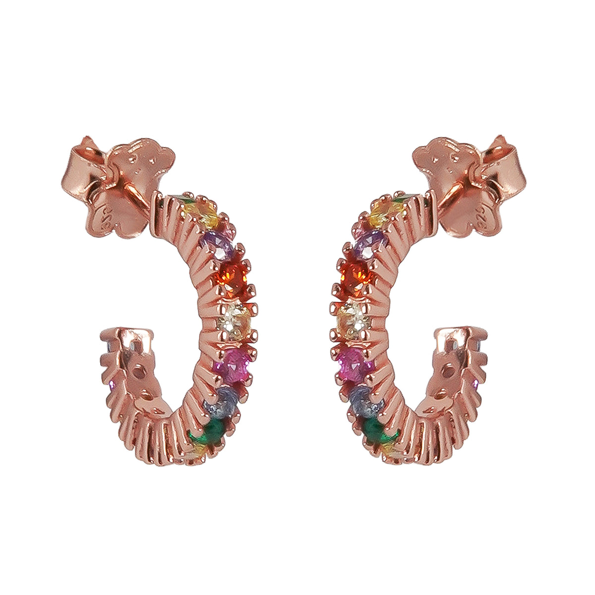 Arracada Inspirada Osos 1:1 Circonias Multicolor Plata .925 con Baño de Oro Rosa