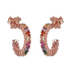 Arracada Inspirada Osos 1:1 Circonias Multicolor Plata .925 con Baño de Oro Rosa