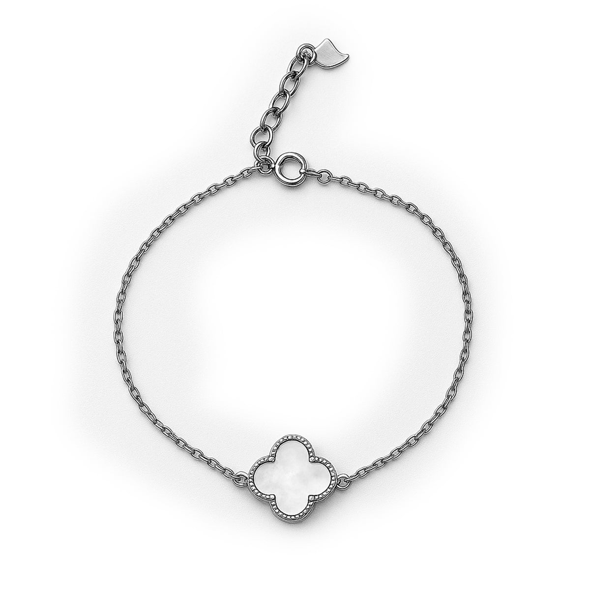 Pulsera Flor Inspirada Van C Madre Perla Plata .925