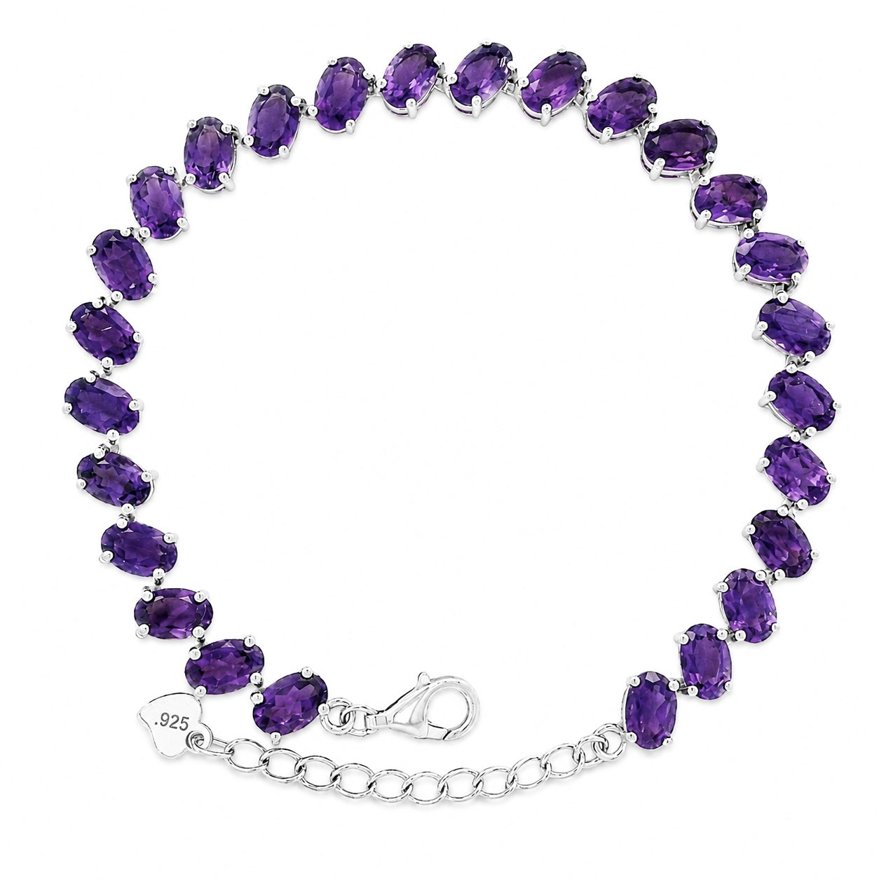 Pulsera Piedra Preciosa Amatista Ovalos ,Plata .925 con Baño de Rodio