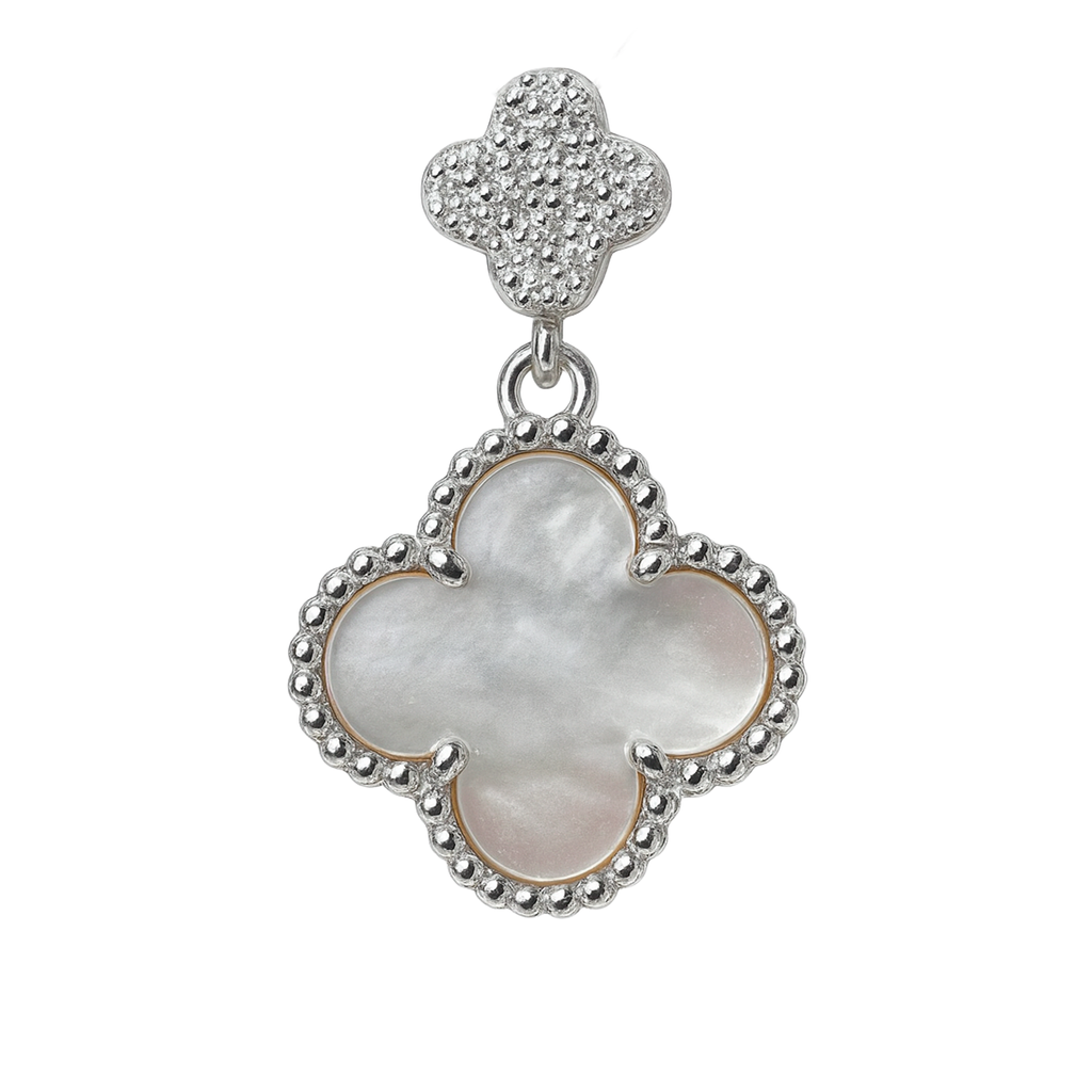 Dije Flor Inspirado Van C Grande Piedras Naturales con Micro Circonias Plata .925 con Baño de Rodio