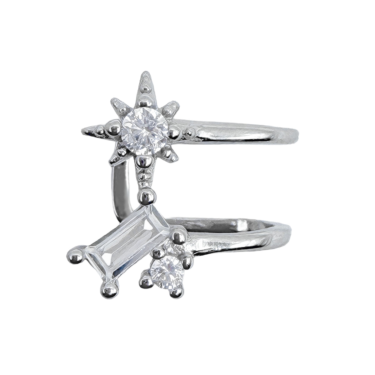 Grapa Estrella con Circonia Baguette Plata .925 con Rodio