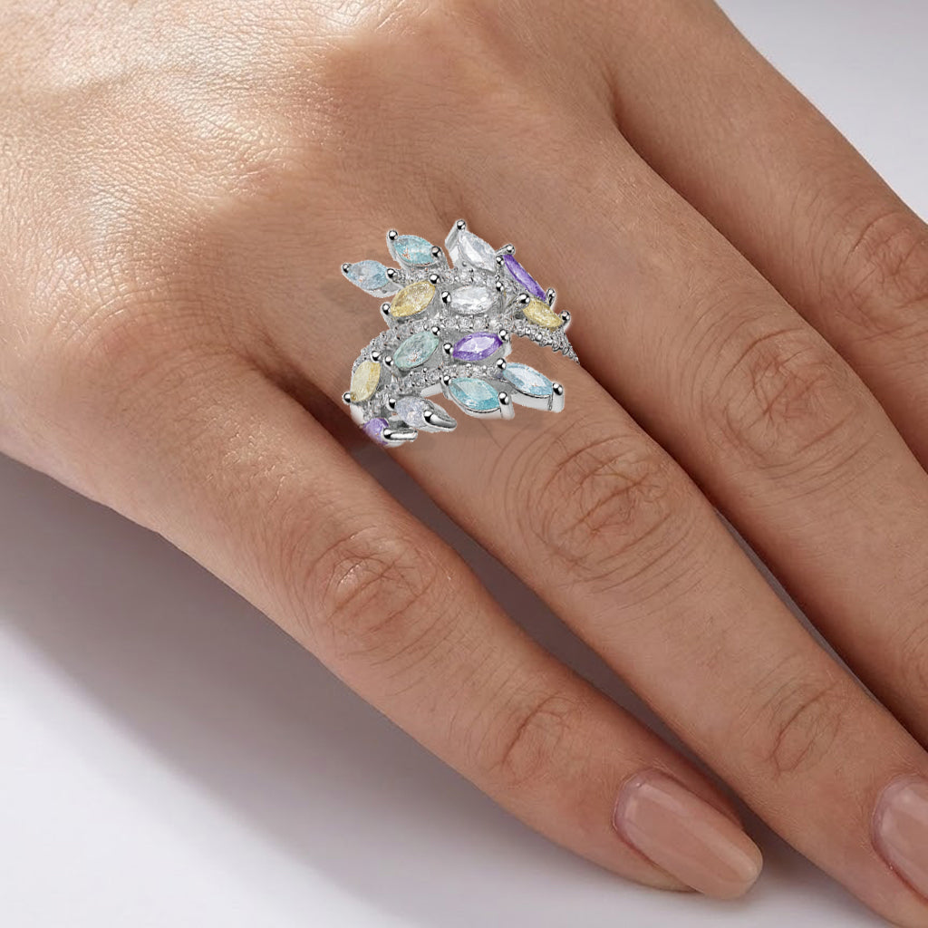 Anillo Circonia Piedras Ice con Micro Circonias Plata .925 con Baño de Rodio