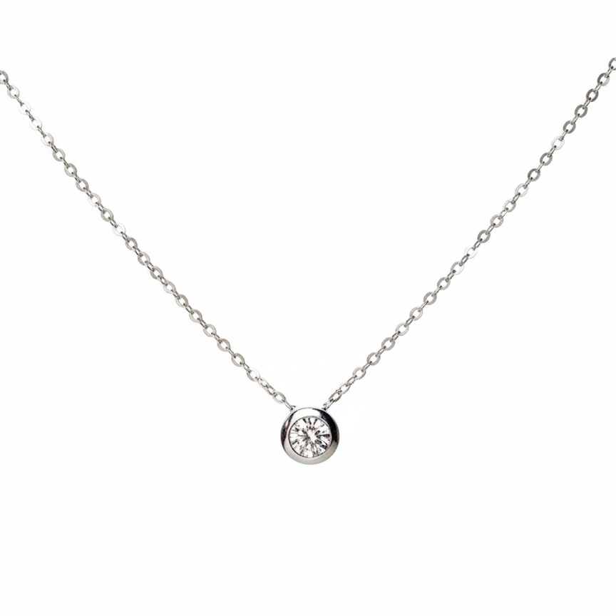 Collar Circonia de .5mm con Cadena Eslabones Plata .925 con Rodio