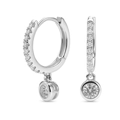 Huggies con Circonia Colgante y Micro Circonias con Rodio