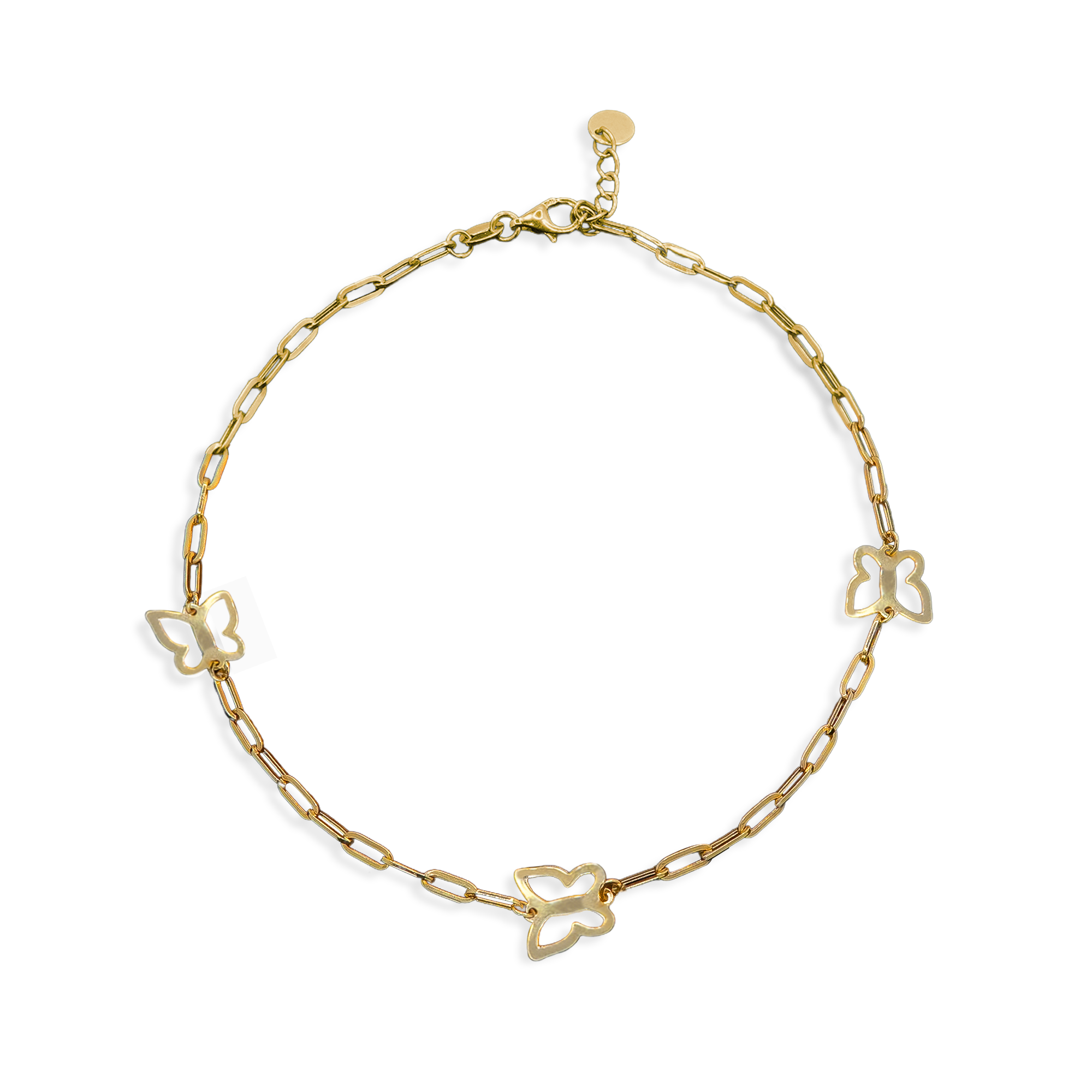 Tobillera Paper Clip con Mariposa Oro 10K