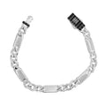 Pulso Inspirado Mónaco Macizo Cubano Liso 7mm y Placas Lisas Con Broche Circonias Negras Baguette  Plata .925 con Baño de Rodio
