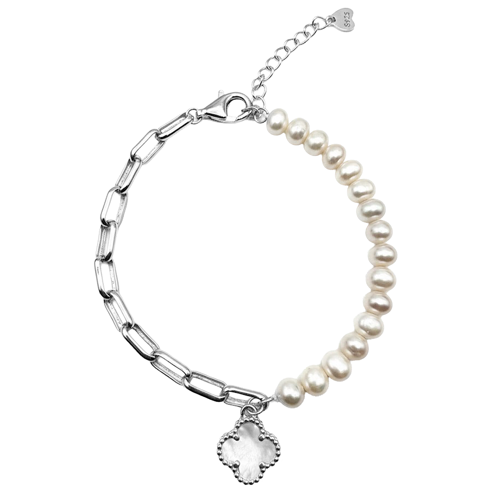 Pulsera Flor Chica Inspirada Van C con Piedras Naturales Plata .925 con Baño de Rodio
