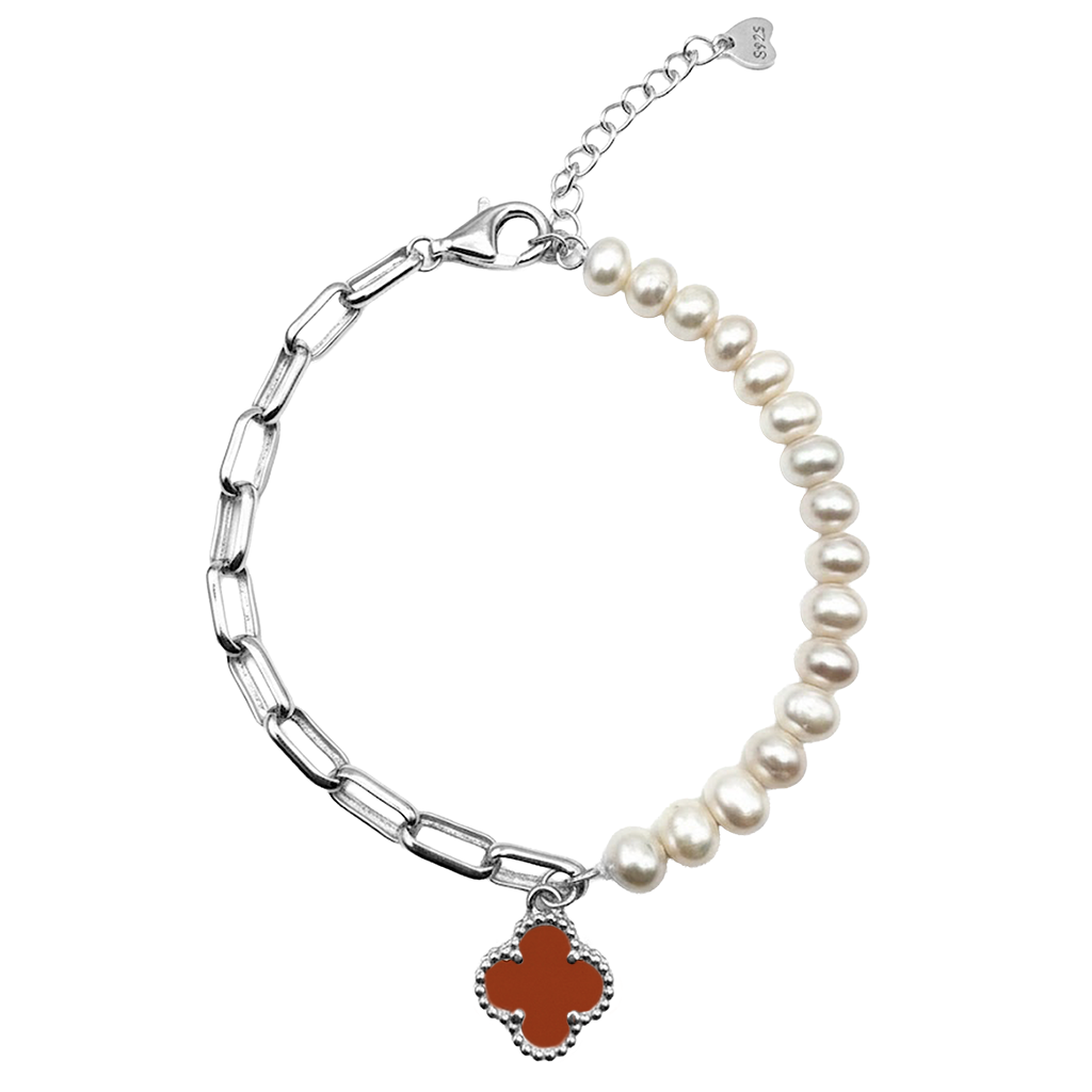 Pulsera Flor Chica Inspirada Van C con Piedras Naturales Plata .925 con Baño de Rodio