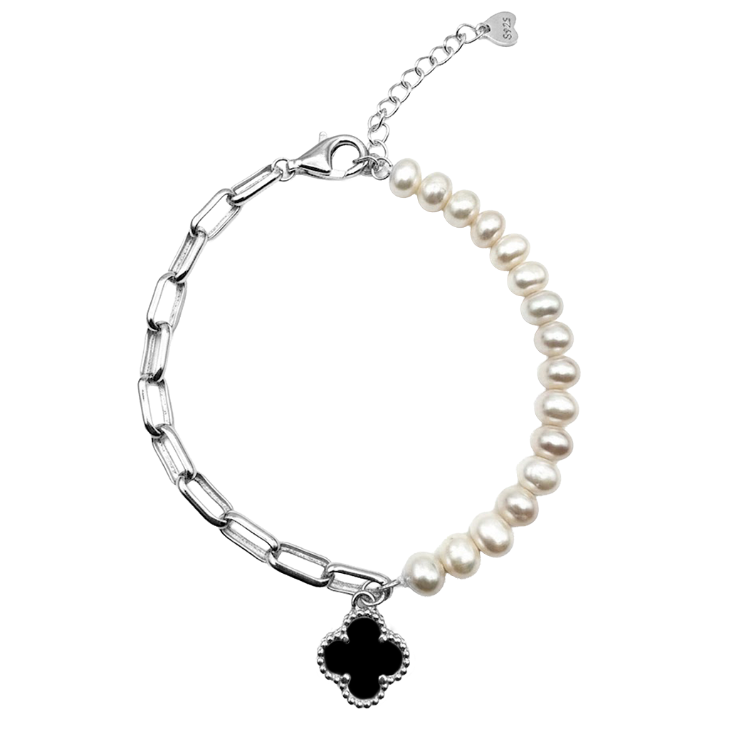 Pulsera Flor Chica Inspirada Van C con Piedras Naturales Plata .925 con Baño de Rodio