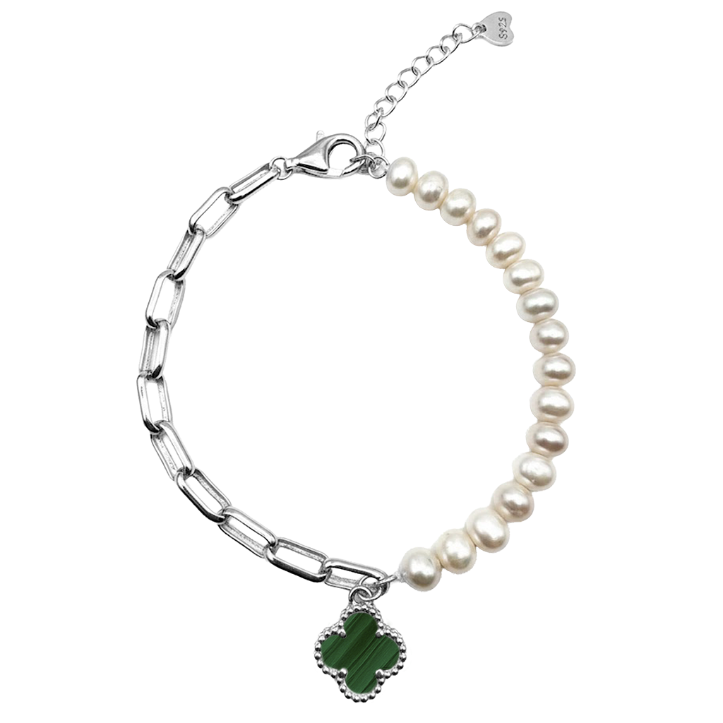 Pulsera Flor Chica Inspirada Van C con Piedras Naturales Plata .925 con Baño de Rodio