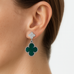 Arete Flor Mediano Inspirado Van C Diamantado con Piedras Naturales Plata .925 con Baño de Rodio