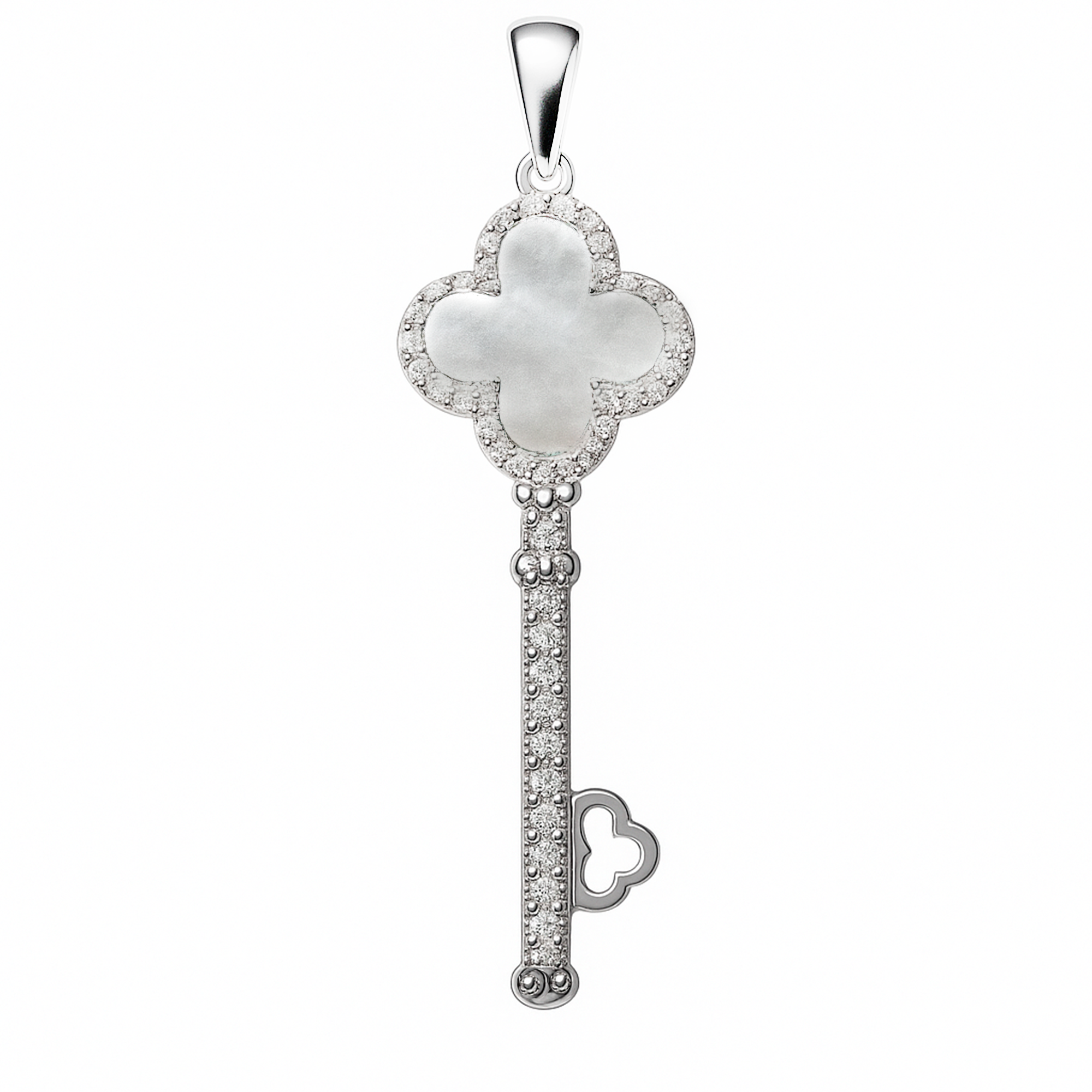 Dije Inspirado Van C en Forma de Llave con Piedras Naturales y Micro Circonias Plata .925 con Rodio