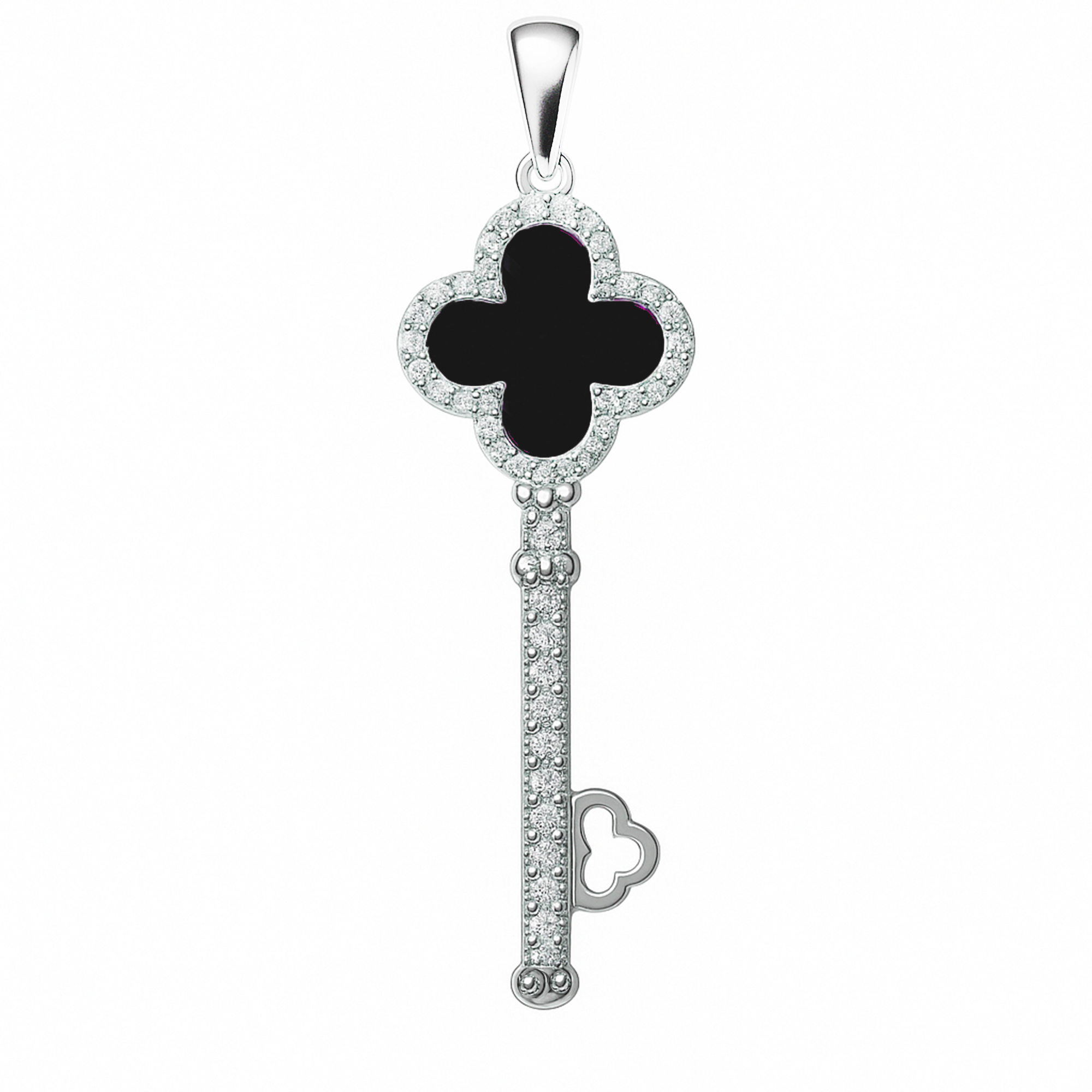 Dije Inspirado Van C en Forma de Llave con Piedras Naturales y Micro Circonias Plata .925 con Rodio